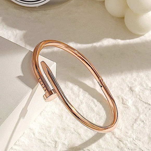 Rose Gold Nail Screw Bangle Bracelet - Picture 3 of 8